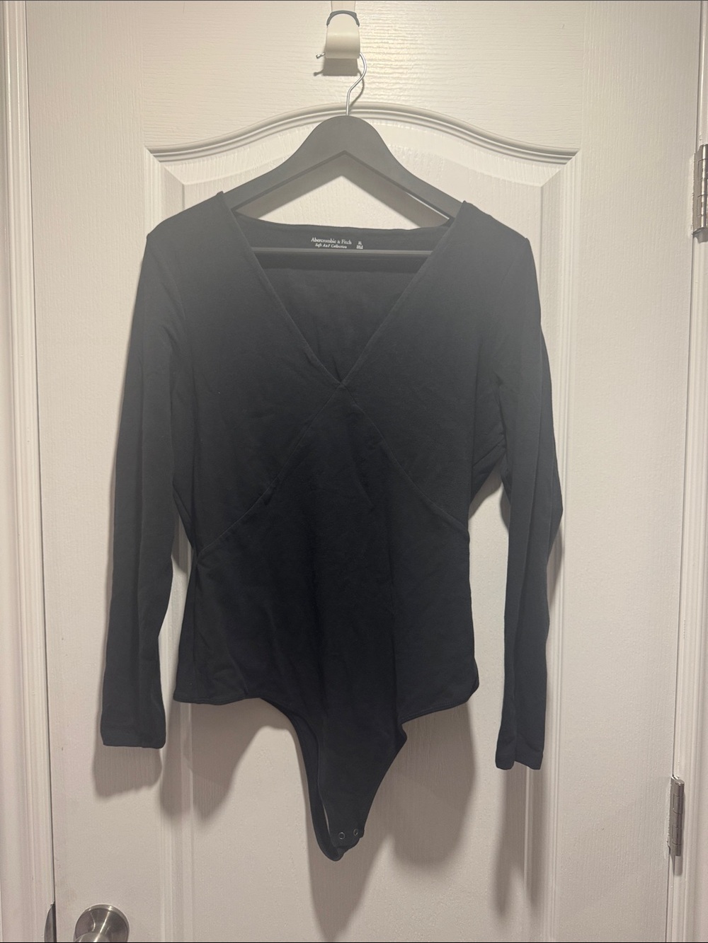 Abercrombie Soft AF Black Wrap Front V-Neck Long Sleeve Bodysuit